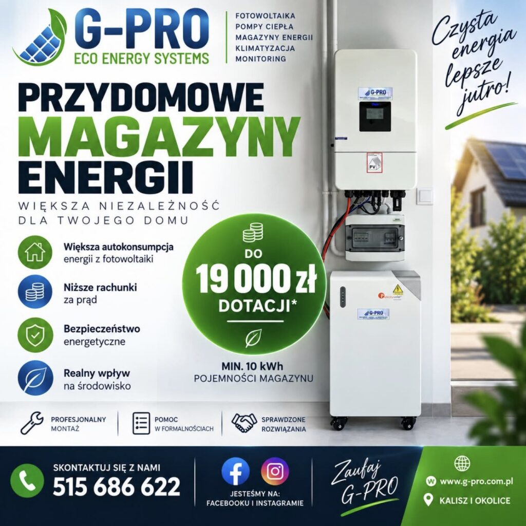 Przydomowe magazyny energii G-PRO - do 19 000 zł dotacji, magazyn od 10 kWh